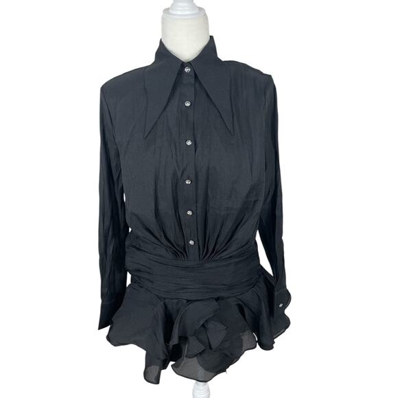 ZCRAVE Emma Dropped Waist Ruffled Organza Shirtdress Black Night Out Size Small - Picture 1 of 16